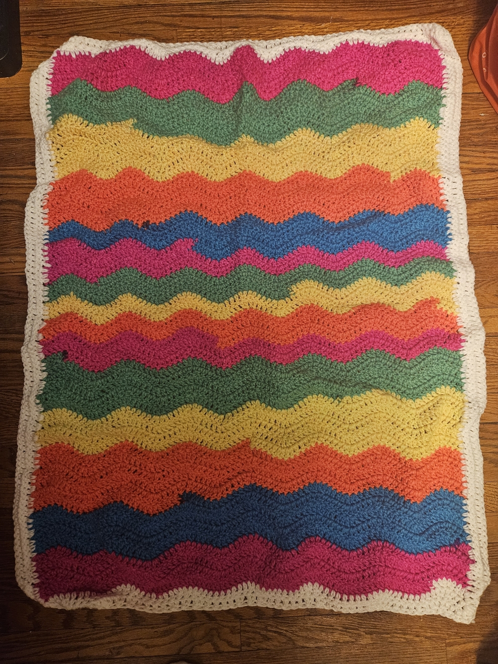 Handmade Multicolor Ripple Throw/ Baby Blanket - Vibrant Crochet Accent